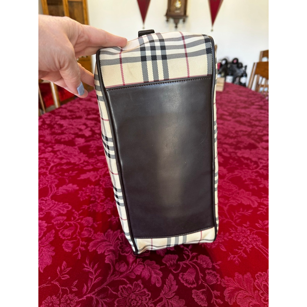 Burberry Brown Leather & Beige Plaid Satchel - Picture 12 of 13